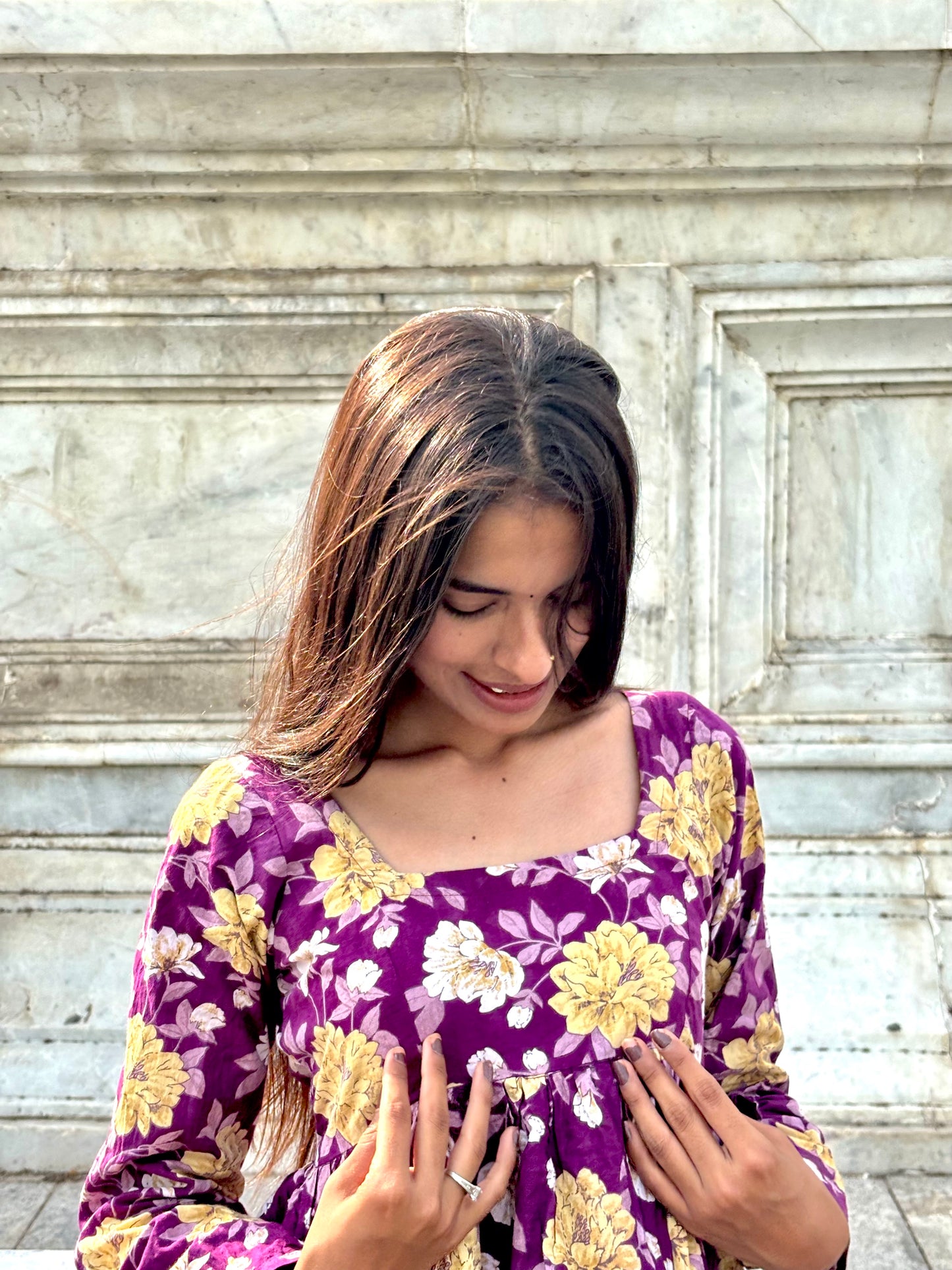 Nishaan Roohi Short Kurti Multicolor Floral Print Square Neck Flowy