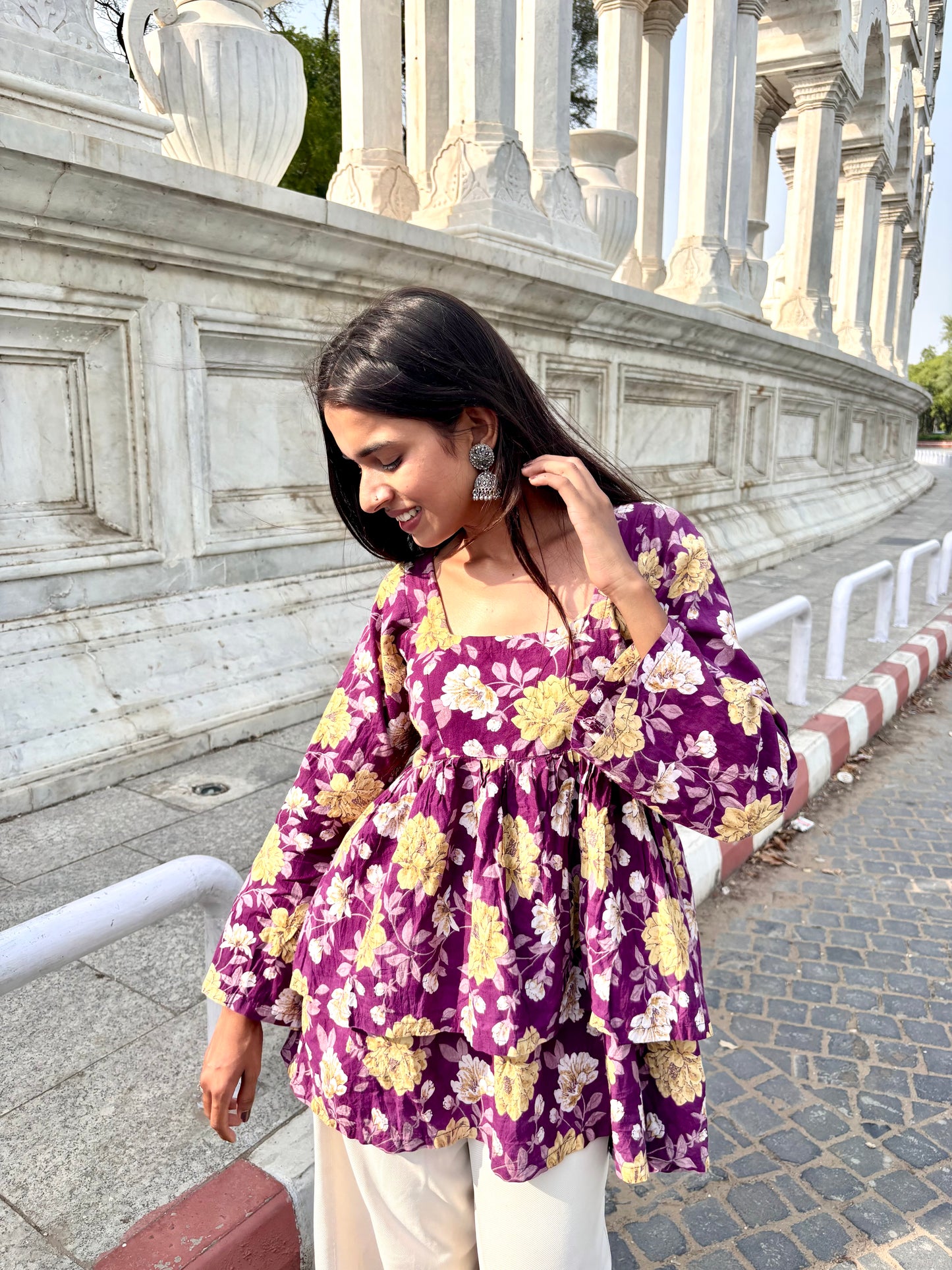 Nishaan Roohi Short Kurti Multicolor Floral Print Square Neck Flowy