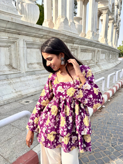 Nishaan Roohi Short Kurti Multicolor Floral Print Square Neck Flowy